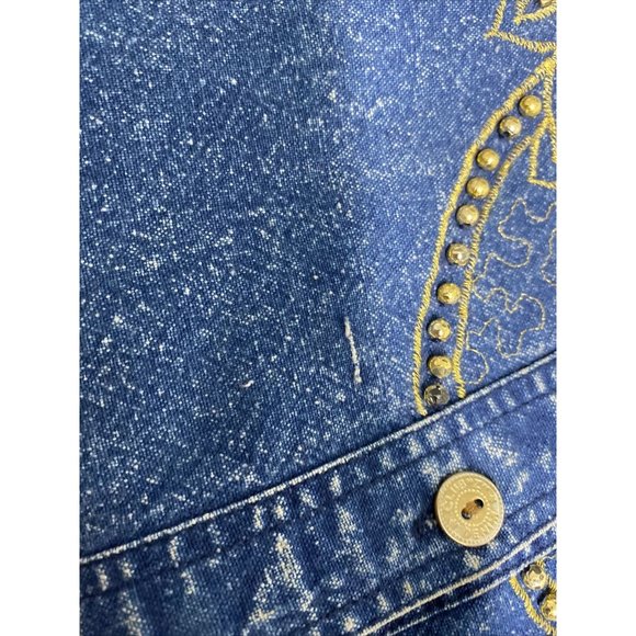 VTG Club Z Denim Long Sleeve Button Down Embroidered Beaded Denim Blouse Women S - Picture 9 of 14